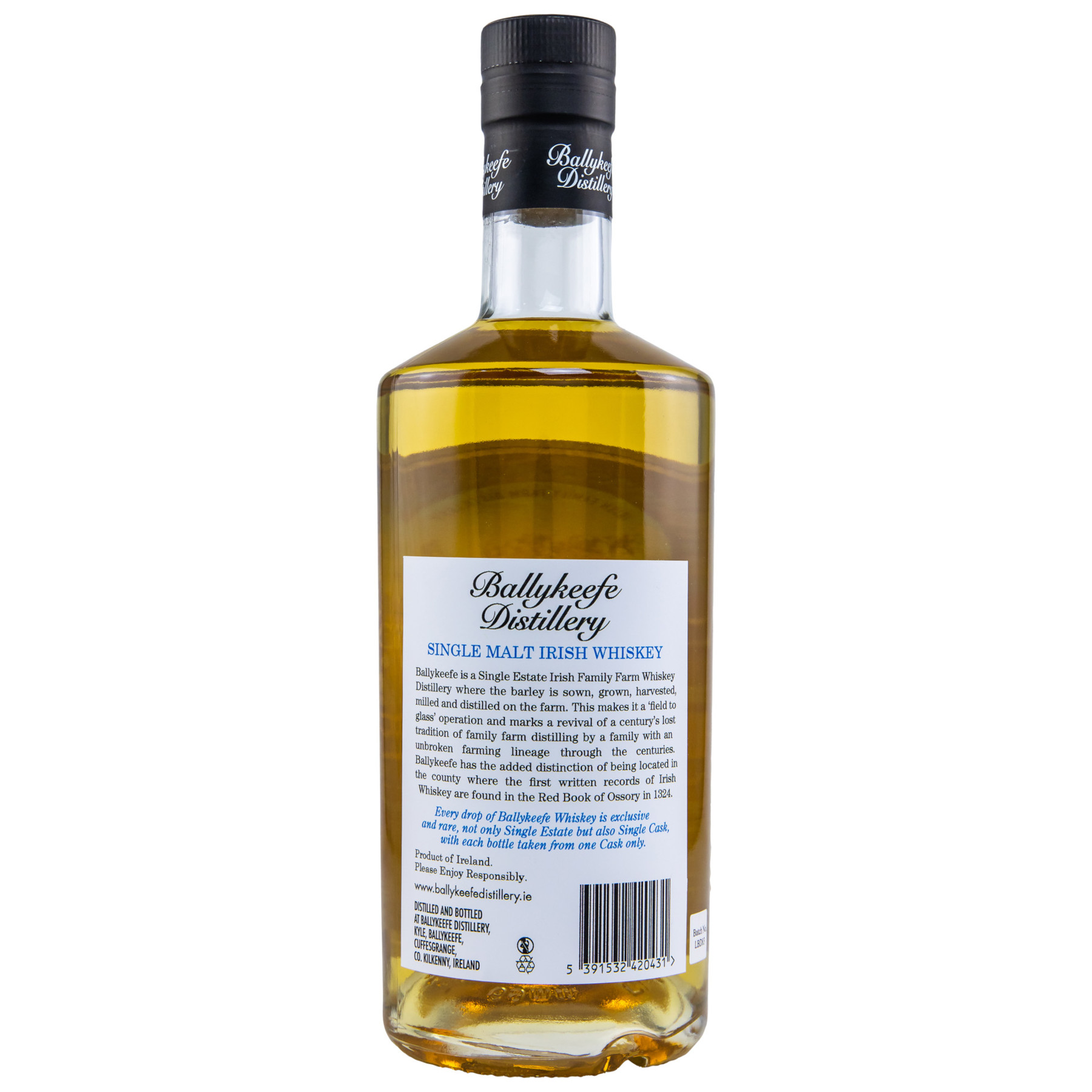 Flasche Ballykeefe Irish Whiskey Rückseite